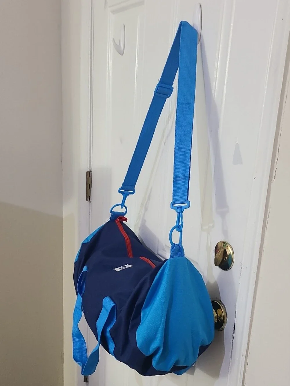 Men's Navy Duffel Bag with Bright Blue Straps